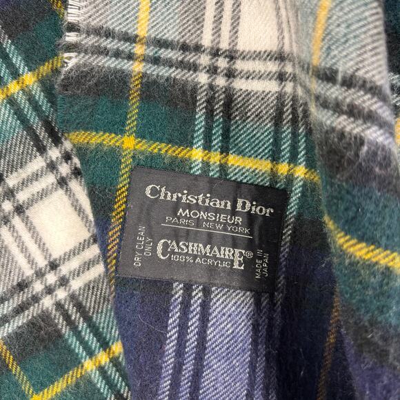 VINTAGE Christian Dior Monsieur Plaid Scarf 100% Acrylic Cashmaire Japan 55" - Picture 2 of 7
